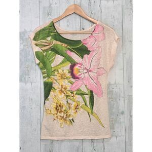 2011 Express Sheer Slub Knit Floral Graphic T-Shirt Sz. XS
